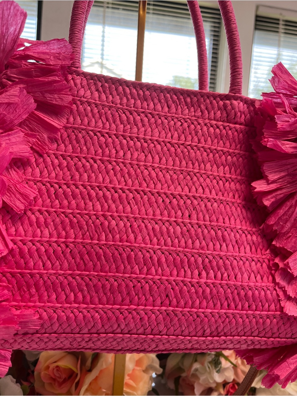 Shiraleah Chicago Pink Raffia Fringe Straw Tote Crossbody Bag - Picture 3 of 13